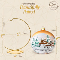 Hand Blown Glass Christmas Ornaments Ball, Cottage Gold 6 in + Stand - image 2