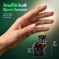 Mini Glass Christmas Ornaments Ball Hand Blown, Black Cat 2 in - image 3