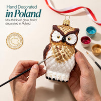 Owl Glass Christmas Ornaments Balls Hand Blown Woodland 5.5 in - image 6