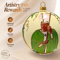 Blown Glass Christmas Ornaments Ball, Pope John Paul II Cream Yellow 5 in - image 3