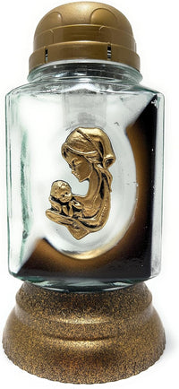 Rainbow Glass Cemetery Memorial Candle with 3D Portrait of Jesus and Mary | Grave Light Re