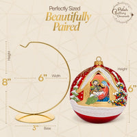 Hand Blown Glass Christmas Ornaments Ball, Nativity 6 in + Stand - image 2