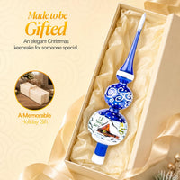 15 Inch Blue Gloss Spitz Glass Christmas Tree Topper Mouth Blown by Polish Artisans and Ha - image 7