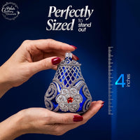 Hand Blown Glass Christmas Bells Ornaments, Royal Blue Embellished 4 in - image 3