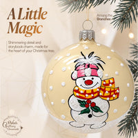Blown Glass Christmas Ornaments Ball, Snowman & Mistletoe Vanilla Gold 3 in - image 7