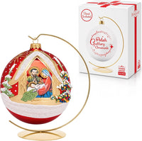 Hand Blown Glass Christmas Ornaments Ball, Nativity 6 in + Stand