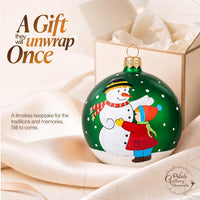 Hand Blown Glass Christmas Ornaments Ball, Snowman & Child Green 3 in - image 7