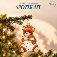 Teddy Glass Christmas Ornaments Balls Hand Blown Bear in White Dress 3.5 in - image 5
