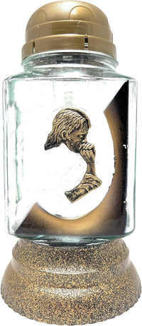 Rainbow Glass Cemetery Memorial Candle with 3D Portrait of Praying Jesus | Grave Light Rem