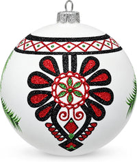 Hand Blown Glass Christmas Ornaments Ball, Goralen Folk White Glossy 5 in