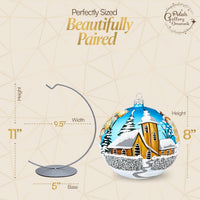 Hand Blown Glass Christmas Ornaments Ball, Chapel Blue 6 in + Stand - image 2