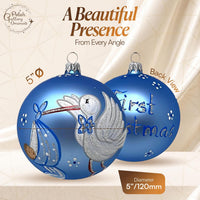Hand Blown Glass Christmas Ornaments Ball, Baby's 1st Christmas Blue 5 in - image 2