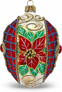 Faberge Egg Hand Blown Glass Christmas Ornaments Balls Red Matte 5 in