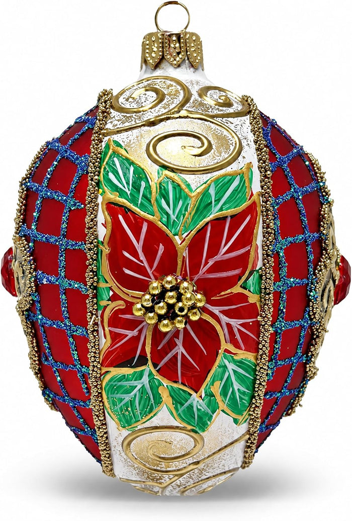 Faberge Egg Hand Blown Glass Christmas Ornaments Balls Red Matte 5 in