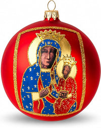 Polish Hand Blown Glass Christmas Ornaments Ball, Black Madonna Red 5 in
