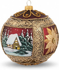 Hand Blown Glass Ball Christmas Ornament, 5 in, Winter Charm Burgundy