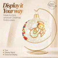 Christmas Ornament, Angel with House and Holiday Tree, Blown Glass Ball 3-inch (Vanilla Go - image 6
