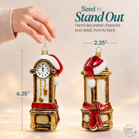 Santa Glass Christmas Ornaments Balls Hand Blown Grandfather Clock 6.25 in - image 3