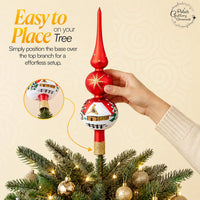 Finial Glass Christmas Vintage Tree Topper, Red Snowflake 12 in - image 5