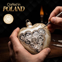 Hand Blown Glass Christmas Heart Ornaments, Royal Silver 4 in - image 5