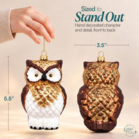Owl Glass Christmas Ornaments Balls Hand Blown Woodland 5.5 in - image 3