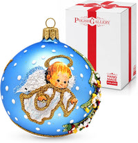 Hand Blown Glass Christmas Ornaments Ball, Baby's 1st Christmas Blue 3 in