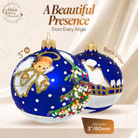 Hand Blown Glass Christmas Ornaments Ball, Angel & House Navy Blue 3 in - image 2