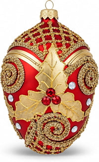 Faberge Egg Hand Blown Glass Christmas Ornaments Balls Red Matte 5 in