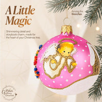 Angel with House and Holiday Tree Christmas Ornament Blown Glass Ball 3-inch (Pink) - image 4