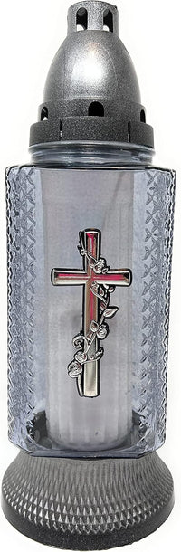 AM Décor Christian Cross Cemetery Memorial Candle | Gravesite Remembrance Decoration | Gla
