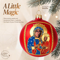 Polish Hand Blown Glass Christmas Ornaments Ball, Black Madonna Red 5 in - image 3