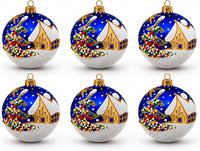 Set of 6 Navy Blue Hanging Glass Globes Christmas Ornament Glass Art 3 in