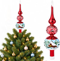 Finial Glass Christmas Vintage Tree Topper, Burgundy Swirl 12 in