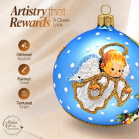 Hand Blown Glass Christmas Ornaments Ball, Baby's 1st Christmas Blue 3 in - image 3