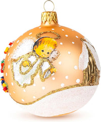 Polish Hand Blown Glass Christmas Ornaments Ball Angel House Gold Matte