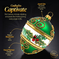 Faberge Egg Hand Blown Glass Christmas Ornaments Balls Green Matte 5 in - image 3