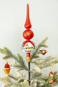 Finial Glass Christmas Vintage Tree Topper, Red Snowflake 15 in - image 4