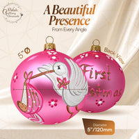 Hand Blown Glass Christmas Ornaments Ball, Baby's 1st Christmas Pink 5 in - image 2
