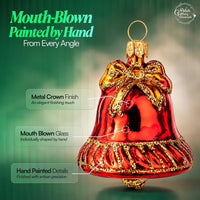 Mini Glass Christmas Ornaments Ball Hand Blown, Red Jingle Bell 2 in - image 3