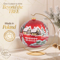 Hand Blown Glass Ball Christmas Ornament, 6 in, Blast Matte Red - image 2