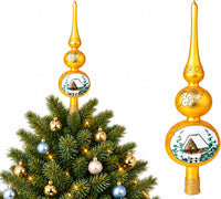 Finial Glass Christmas Vintage Tree Topper, Gold Wave 15 in