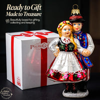 Polish Hand Blown Glass Christmas Ornaments, Couple Dancing Krakowiak 7 in - image 2