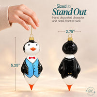 Penguin Glass Christmas Ornaments Balls Hand Blown Black Tie 5.25 in - image 3