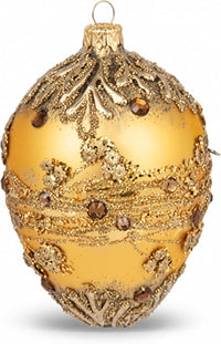 Faberge Egg Hand Blown Glass Christmas Ornaments Balls Gold Matte 5 in