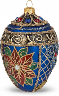 Faberge Egg Hand Blown Glass Christmas Ornaments Balls Sapphire 5 in