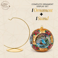Hand Blown Glass Christmas Ornaments Ball, Golden Poinsettia 8 in + Stand - image 2