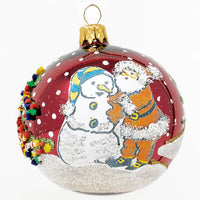 3-inch Glass Ball Christmas Ornament Santa Claus with Snowman Polish Glass Ornament (Burgundy, 3-inch/80mm)
