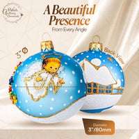 Christmas Ornament, Angel with House and Holiday Tree, Blown Glass Ball 3-inch (Blue) - image 3