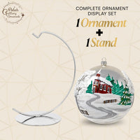 Hand Blown Glass Christmas Ornaments Ball, Chapel Silver 8 in + Stand - image 2