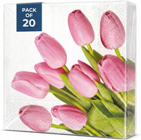 Floral Napkins Paper Disposable Decorative Decoupage Lovely Pink Tulips